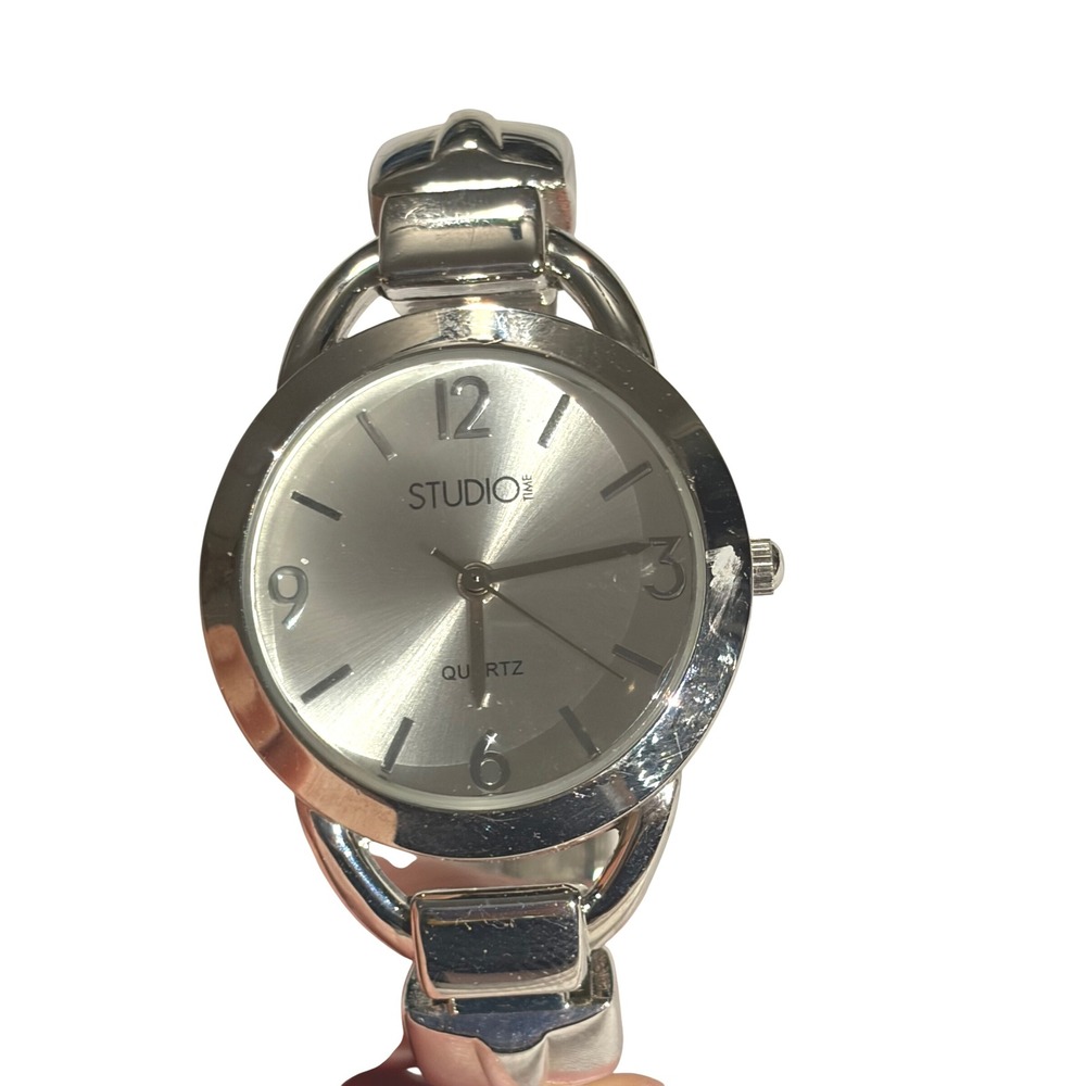 Studio Time Silver Tone Bangle Cuff Watch Quartz Fashion Womens STD3886T